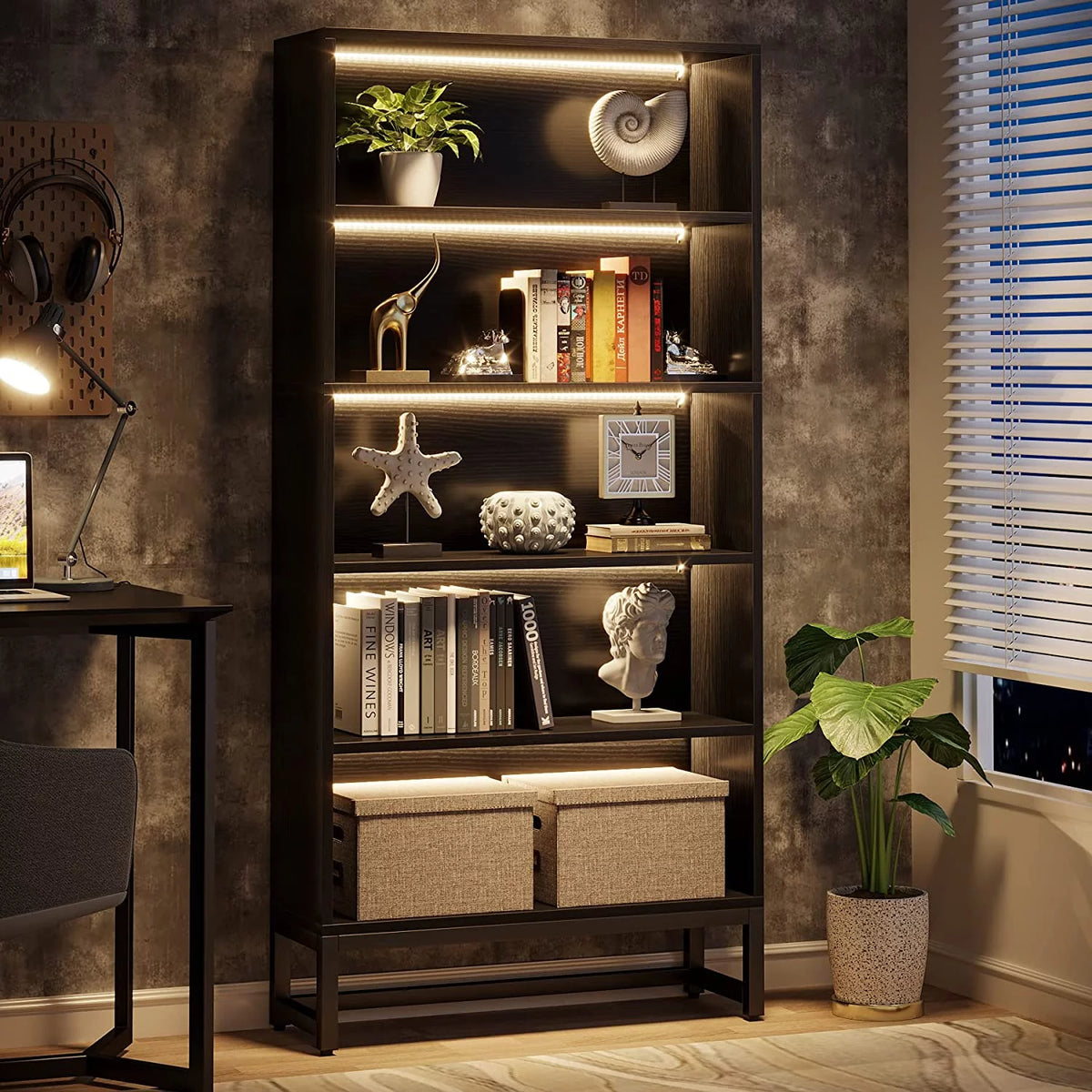 5 Shelf Bookcase with Led Lights R536235