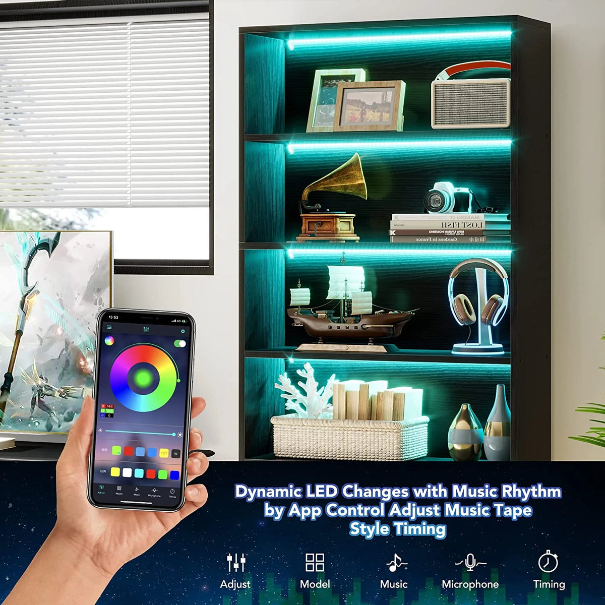 5 Shelf Bookcase with Led Lights R536235