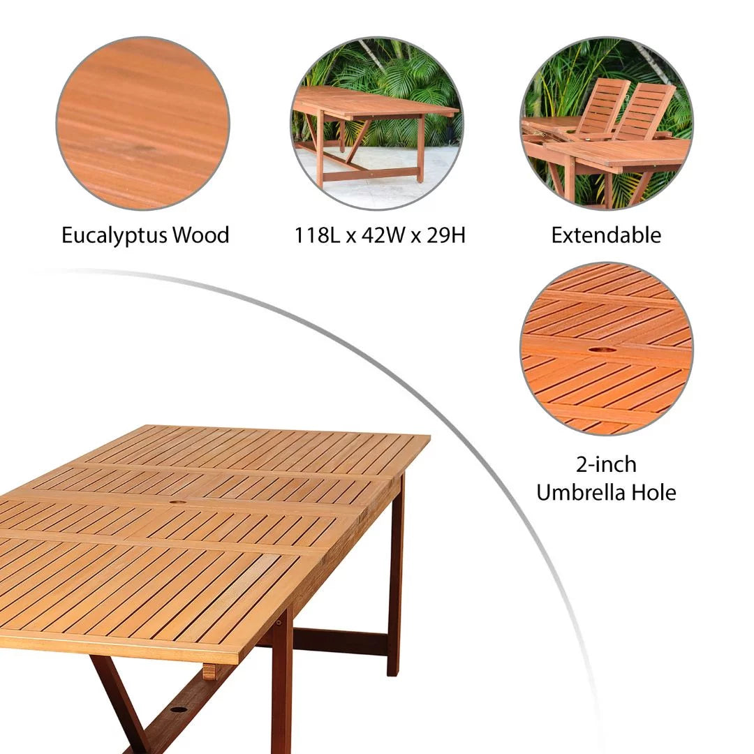 9-Piece Eucalyptus Extendable Rectangular Patio Dining Set N182