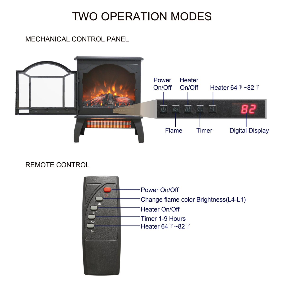 18" Electric Fireplace Stove with Remote Control Z3704
