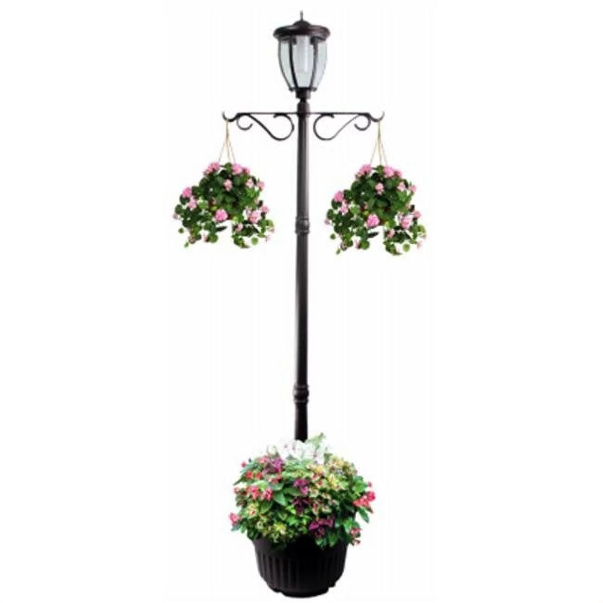 Bronze Single Head Solar Lamp Post & Planter with Plant Hanger E82891