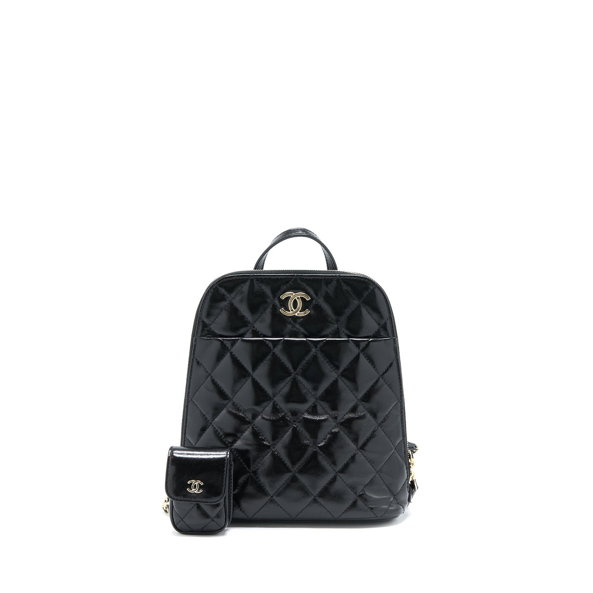 22A QUILTED BACKPACK SHINY CALFSKIN BLACK LGHW (MICROCHIP)