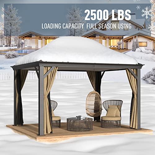 10x12 Double Roof Aluminum Gazebo with Side Walls and Mosquito Net X82866